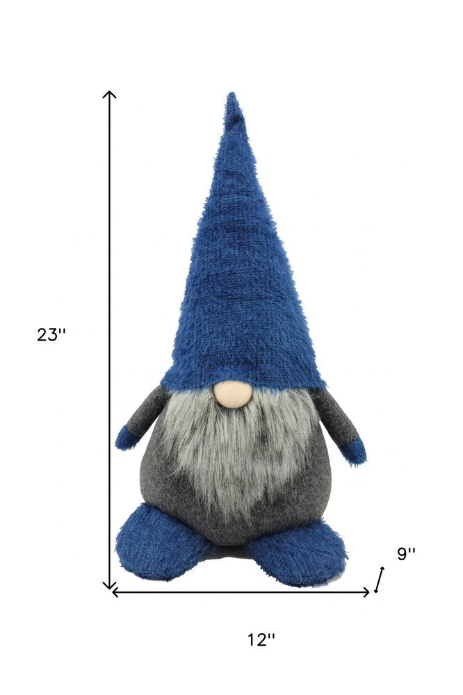 23" Blue And Gray Fabric Standing Gnome Sculpture
