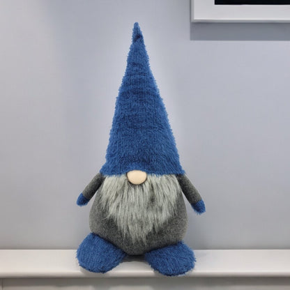 23" Blue And Gray Fabric Standing Gnome Sculpture
