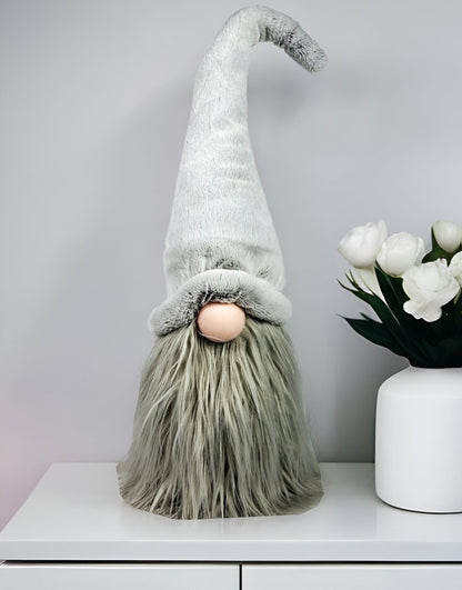 30" Groovy Grey with Pointy Hat Fabric Sitting Gnome Sculpture