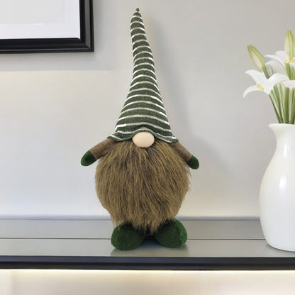 20" Green And Brown Fabric Standing Gnome Sculpture