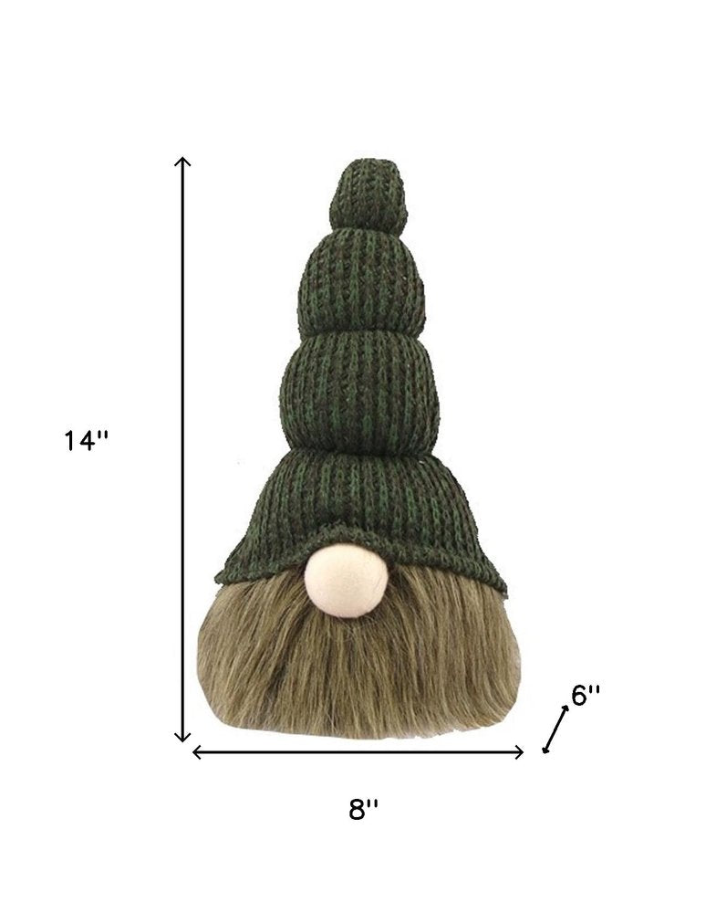 14" Green Chunky Knit Hat Fabric Sitting Gnome Sculpture