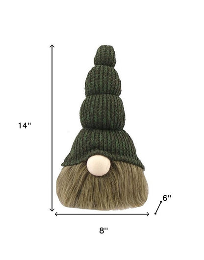 14" Green Chunky Knit Hat Fabric Sitting Gnome Sculpture