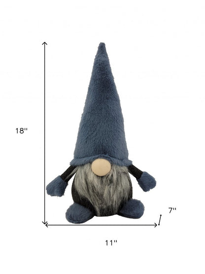 18" Slate Blue And Gray Fabric Standing Gnome Sculpture