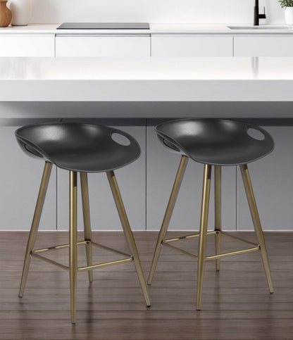 Set of Two 24" Black And Bronze Steel Backless Counter Height Bar Chairs