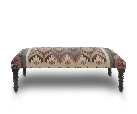 47" Beige Brown Rust And Black Southwest Jute Wool And Solid Wood Upholstered Distressed Bench