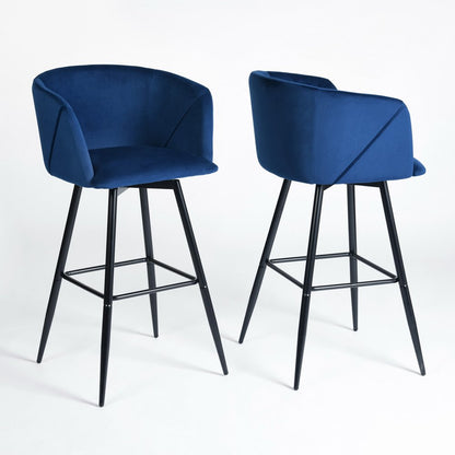 Set of Two 28" Rose And Black Velvet And Steel Low Back Bar Height Bar Chairs