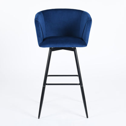 Set of Two 28" Rose And Black Velvet And Steel Low Back Bar Height Bar Chairs