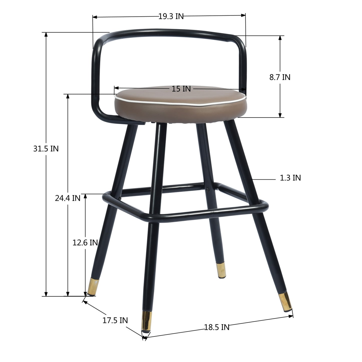 Set of Two 24" Black Steel Low Back Counter Height Bar Chairs