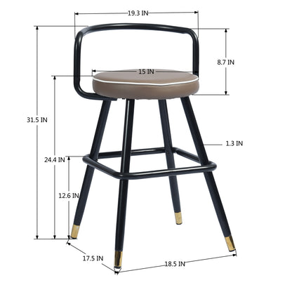 Set of Two 24" Black Steel Low Back Counter Height Bar Chairs