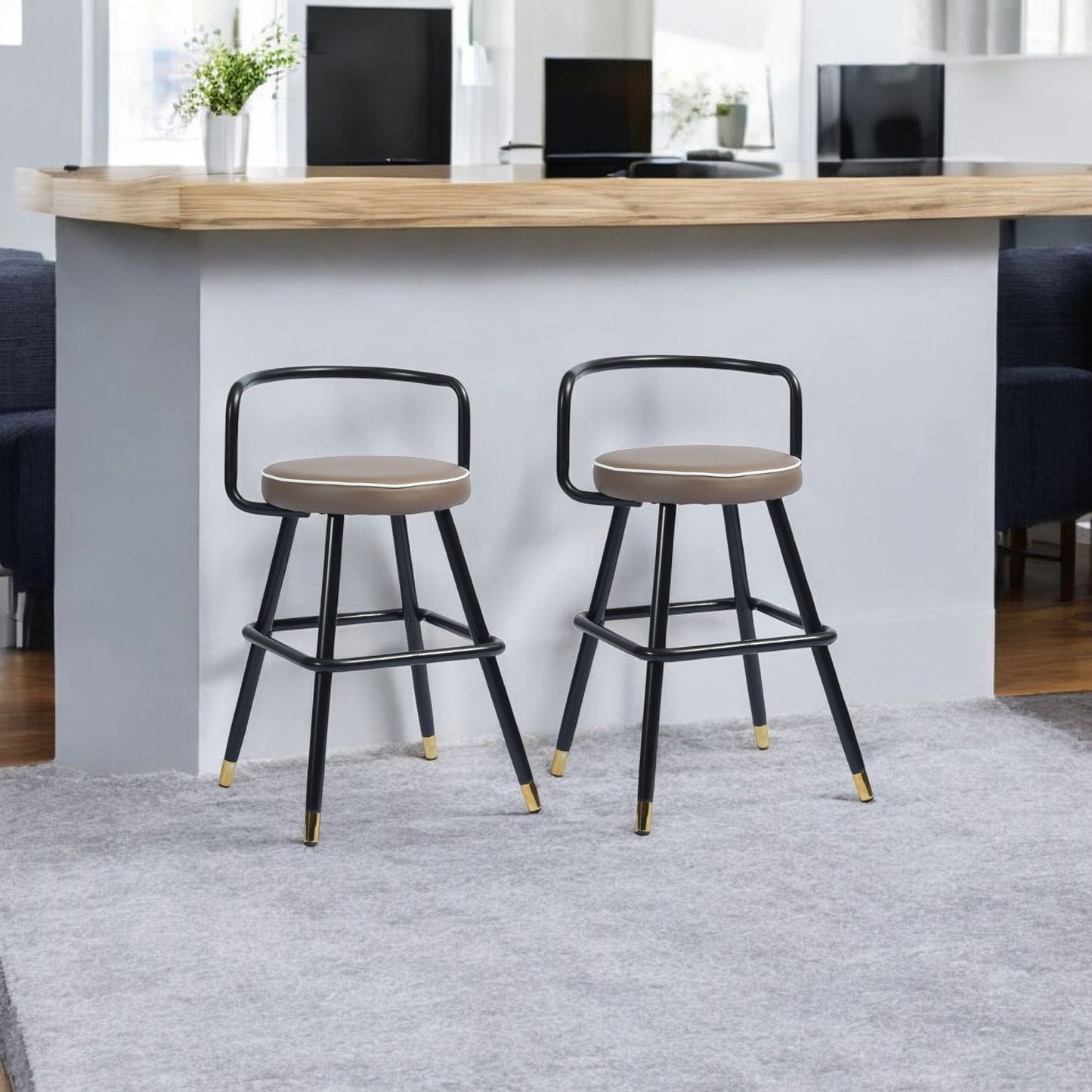 Set of Two 24" Black Steel Low Back Counter Height Bar Chairs