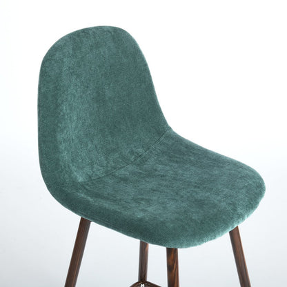 Set of Two 26" Green And Brown Velvet And Steel Counter Height Bar Chairs