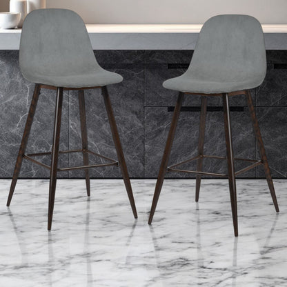 Set of Two 26" Gray And Gold Steel Counter Height Bar Chairs