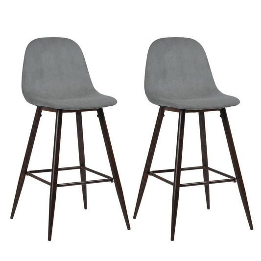 Set of Two 26" Gray And Gold Steel Counter Height Bar Chairs