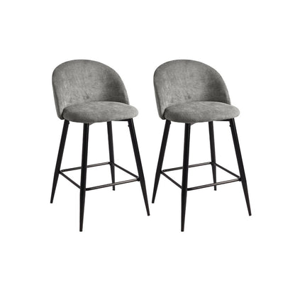 Set of Two 26" Gray And Black Fabric And Steel Low Back Counter Height Bar Chairs