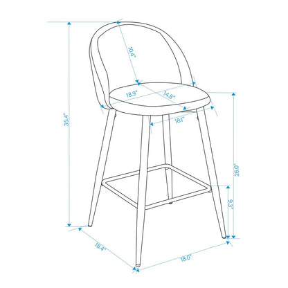 Set of Two 26" Gray And Black Steel Low Back Counter Height Bar Chairs