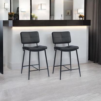 Set Of Two 36" Black Faux Leather Low Back Counter Height Bar Chairs