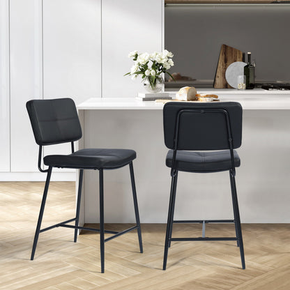 Set Of Two 36" Black Faux Leather Low Back Counter Height Bar Chairs