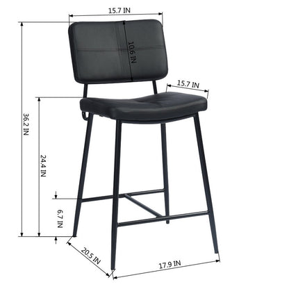 Set Of Two 36" Black Faux Leather Low Back Counter Height Bar Chairs