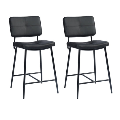 Set Of Two 36" Black Faux Leather Low Back Counter Height Bar Chairs