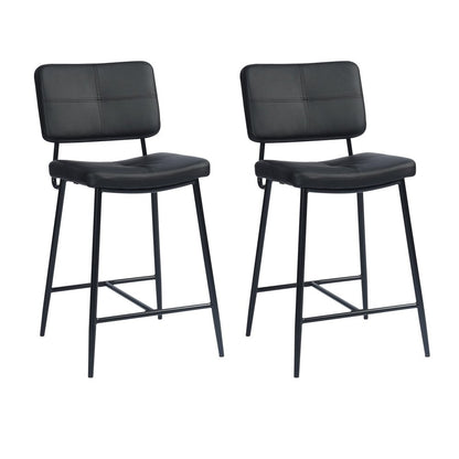 Set Of Two 36" Black Faux Leather Low Back Counter Height Bar Chairs