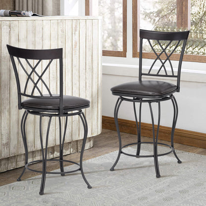 Set of Two 24" Black Manufactured Wood and Steel Counter Height Swivel Bar Chairs