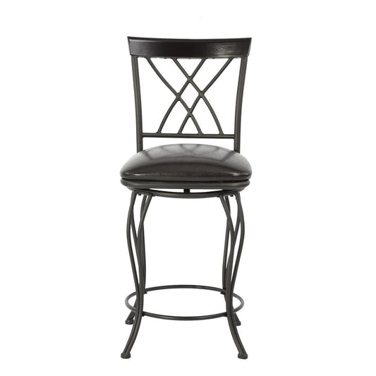 Set of Two 24" Black Manufactured Wood and Steel Counter Height Swivel Bar Chairs