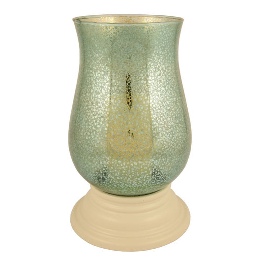 14" Green Glass Centerpiece Hurricane Candle Holder With Candle