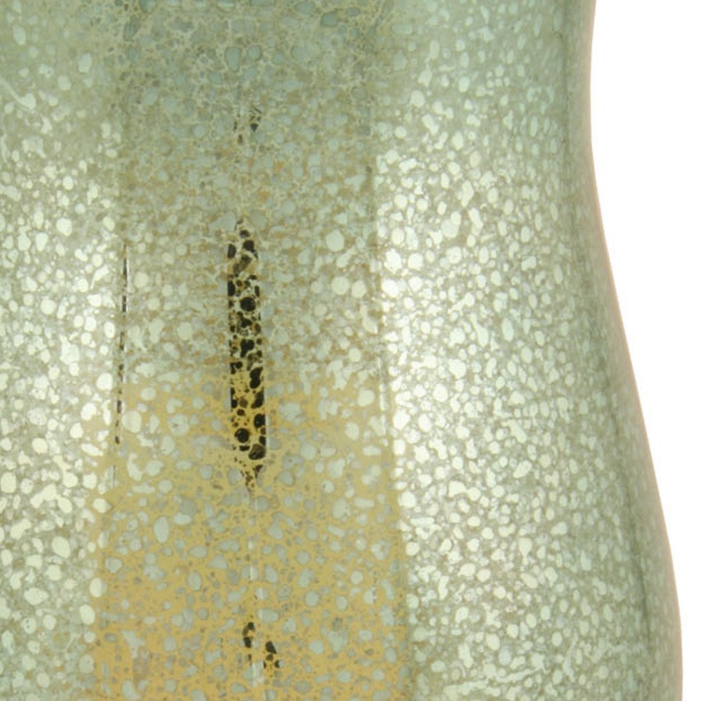 14" Green Glass Centerpiece Hurricane Candle Holder With Candle