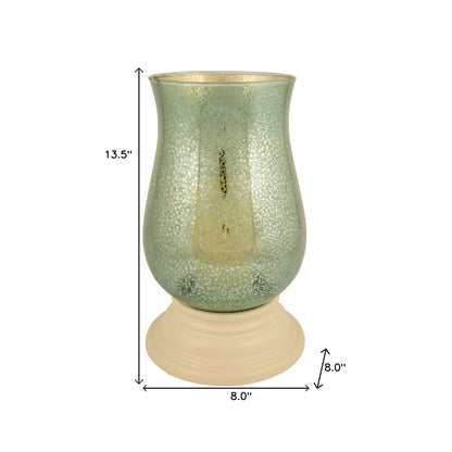 14" Green Glass Centerpiece Hurricane Candle Holder With Candle