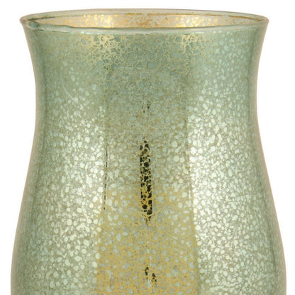 14" Green Glass Centerpiece Hurricane Candle Holder With Candle