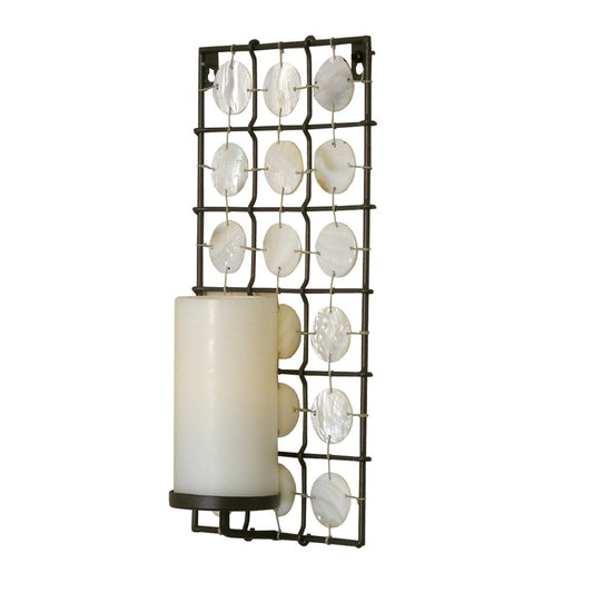 15" Brown And White Geometric Iron Wall Sconce Candle Holder With Candle
