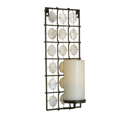 15" Brown And White Geometric Iron Wall Sconce Candle Holder With Candle