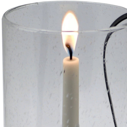 12" Light Gray Glass Centerpiece Taper Candle Holder With Candle