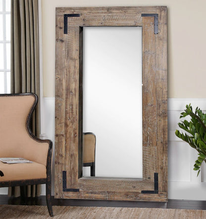 75" Brown Wood Framed Leaning Accent Mirror