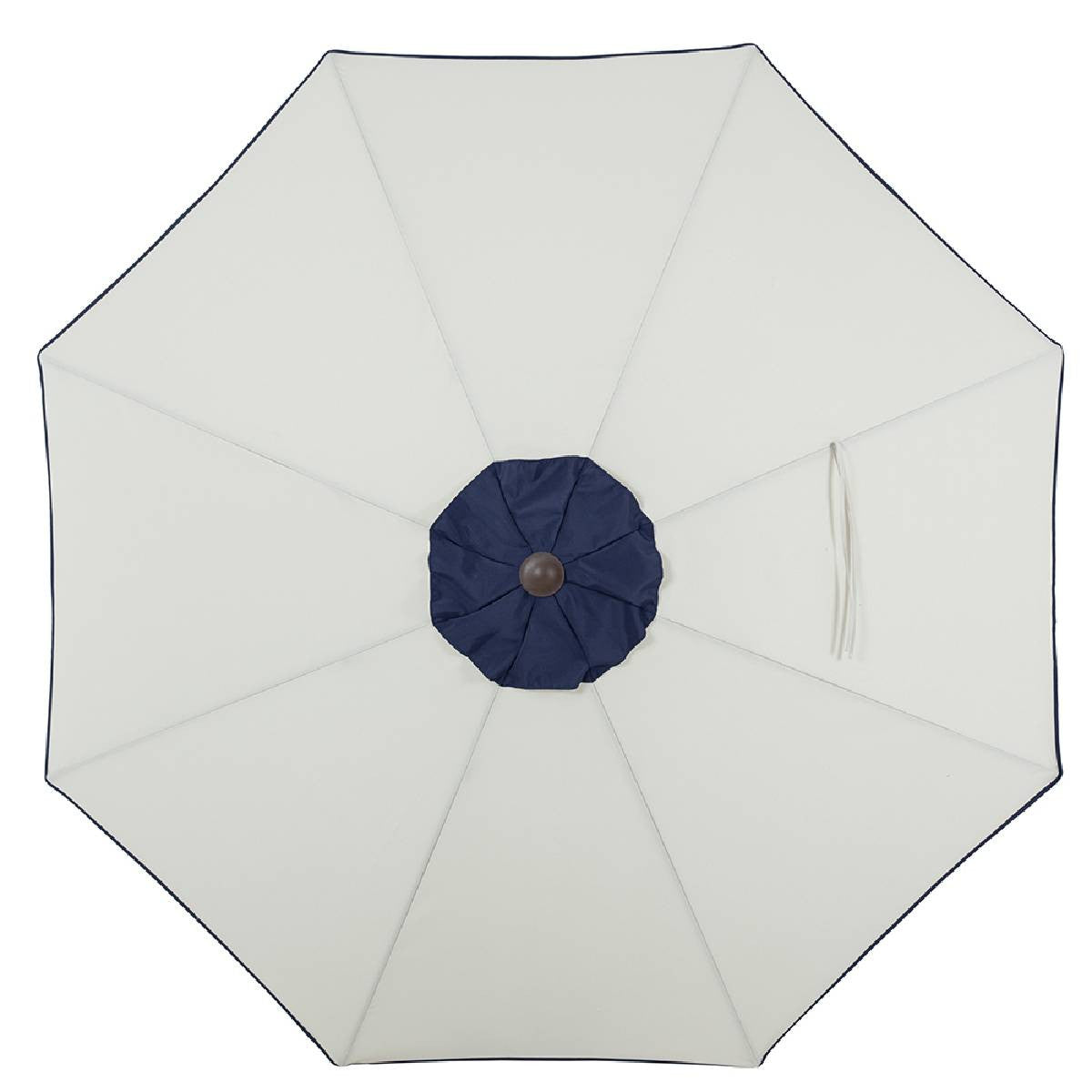9' Beige And Navy Polyester Octagonal Tilt Market Patio Umbrella