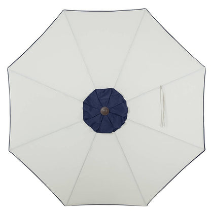 9' Beige And Navy Polyester Octagonal Tilt Market Patio Umbrella