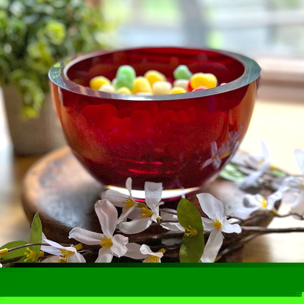 6" Red Mouth Blown Crystal Thick Walled Bowl