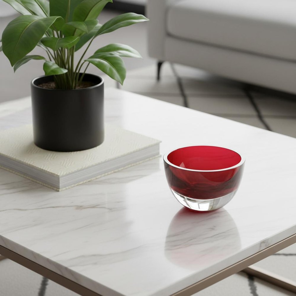 6" Red Mouth Blown Crystal Thick Walled Bowl