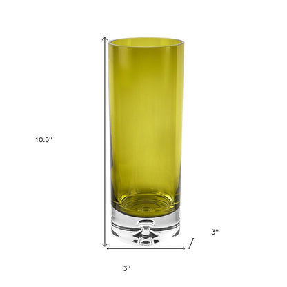 11" Green Crystal Glass Cylinder Table Vase