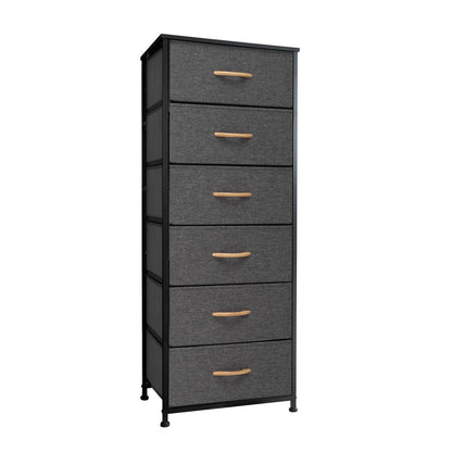 Set Of Six 18" Black And Gray Fabric and Steel Six Drawer Dresser