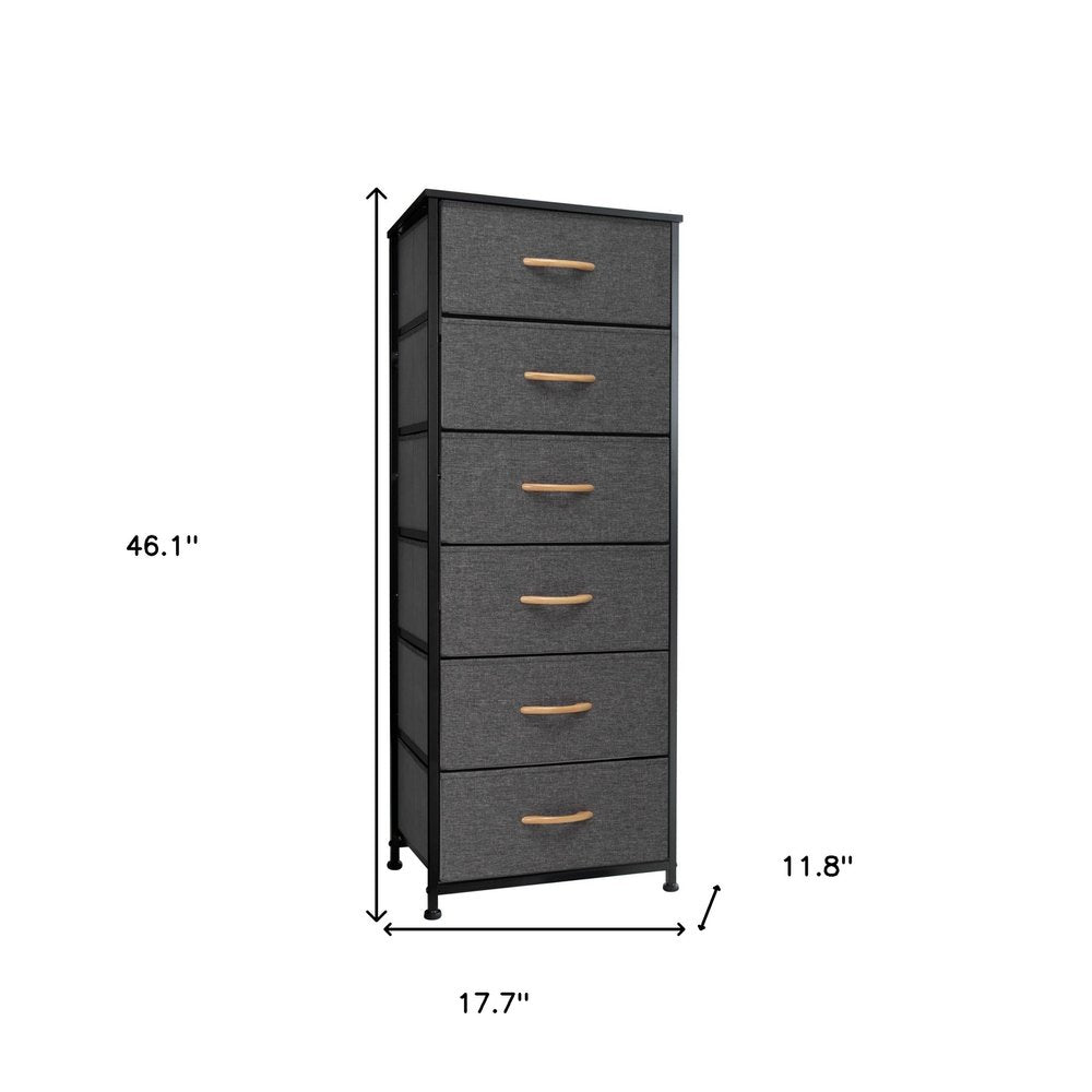 Set Of Six 18" Black And Gray Fabric and Steel Six Drawer Dresser