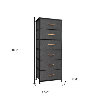 Set Of Six 18" Black And Gray Fabric and Steel Six Drawer Dresser