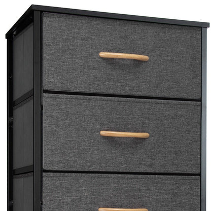 Set Of Six 18" Black And Gray Fabric and Steel Six Drawer Dresser