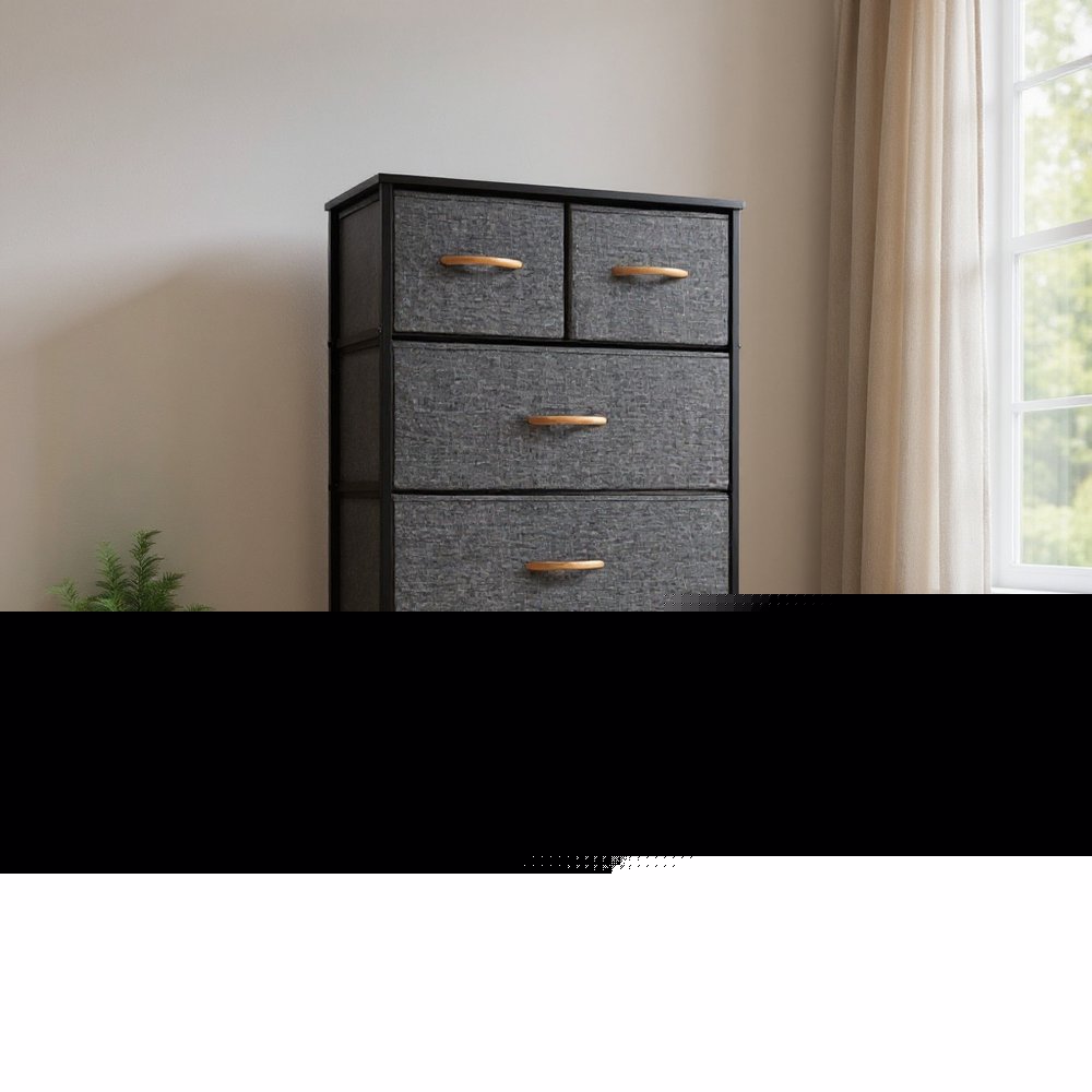 23" Gray and Black Steel and Fabric Six Drawer Chest