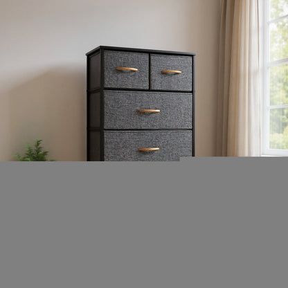23" Gray and Black Steel and Fabric Six Drawer Chest