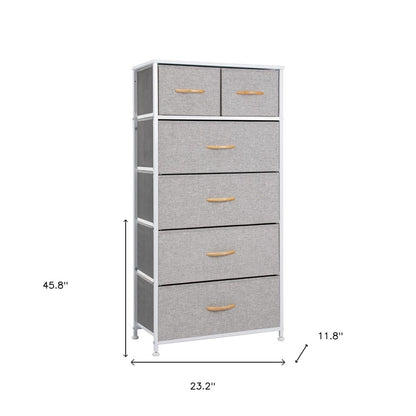 23" Gray and White Steel and Fabric Six Drawer Chest