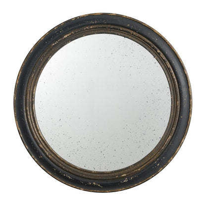 24" Dark Brown Distressed Wood Round Framed Accent Mirror