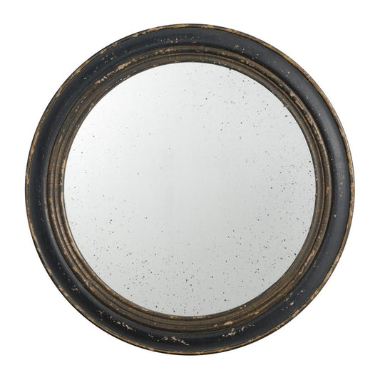 24" Dark Brown Distressed Wood Round Framed Accent Mirror