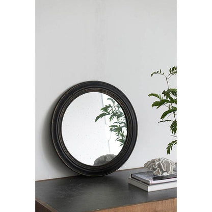 24" Dark Brown Distressed Wood Round Framed Accent Mirror