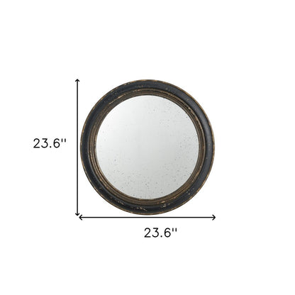 24" Dark Brown Distressed Wood Round Framed Accent Mirror